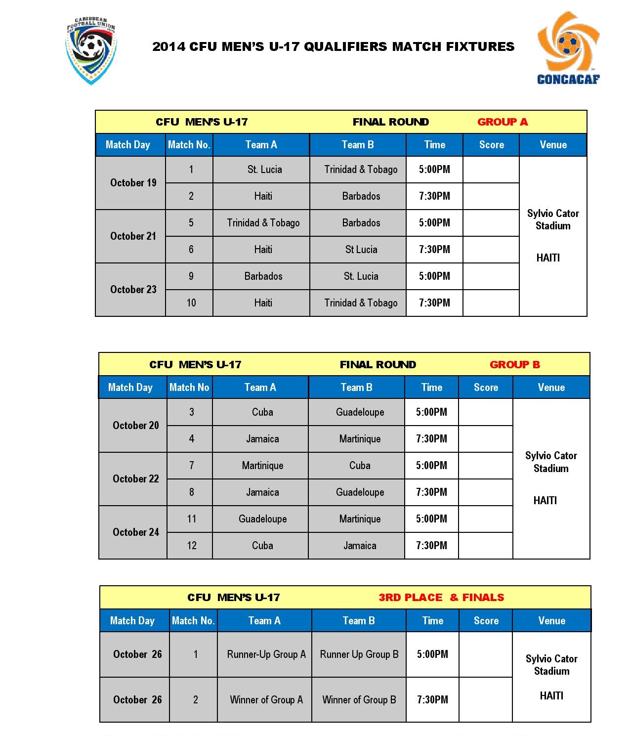 calendrier cfu u-17